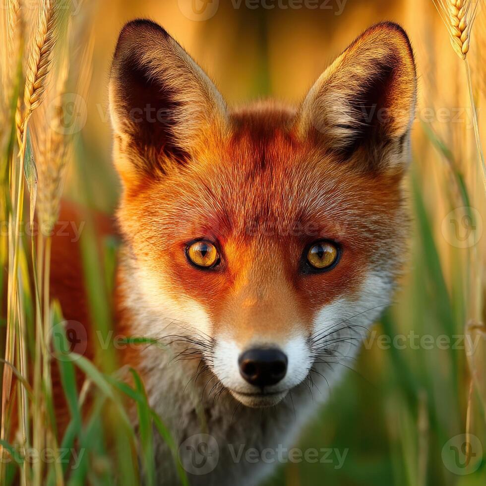 A fox in a field of tall grass photo