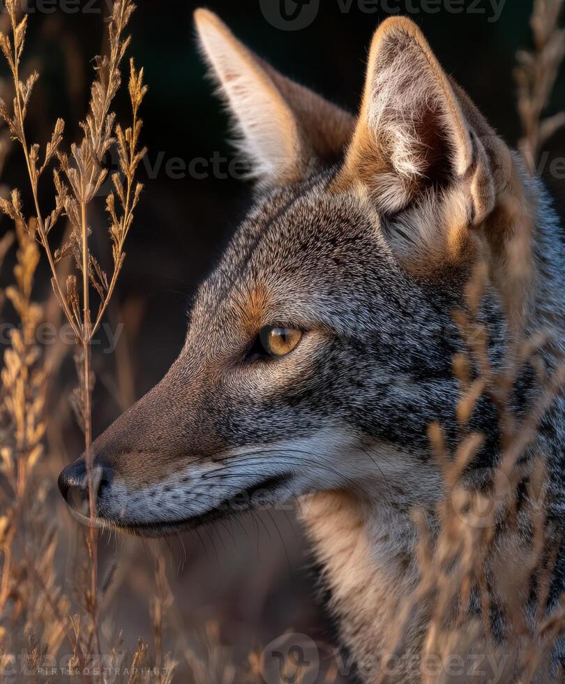 A coyote is looking out into the distance photo