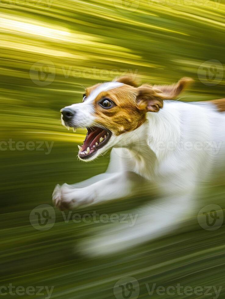 A dog running in the grass photo