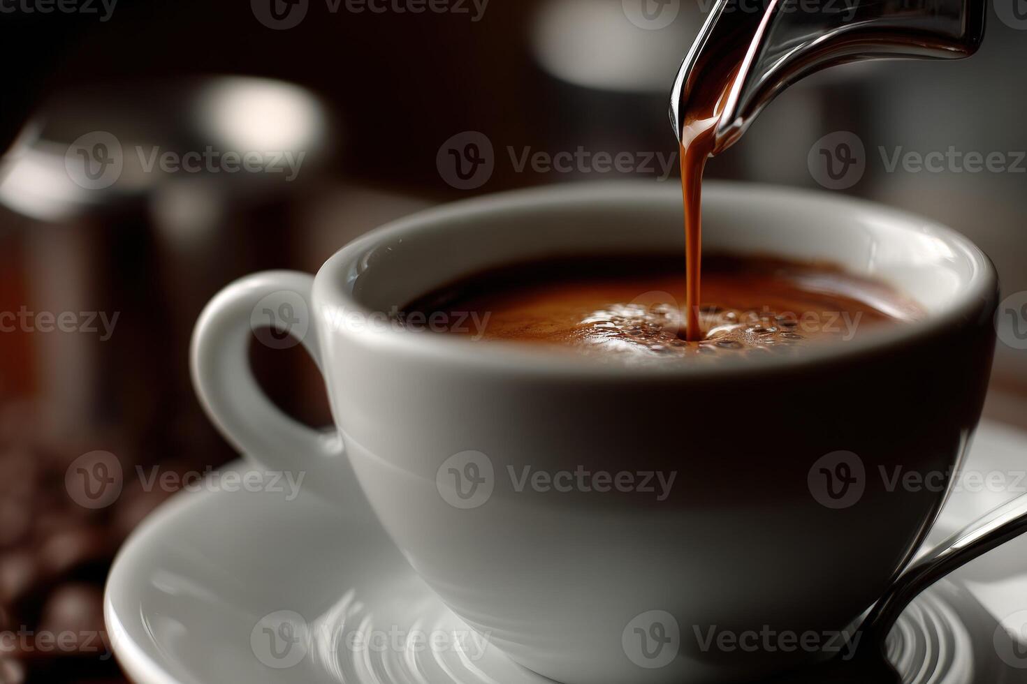 Coffee is being poured into a cup of coffee photo