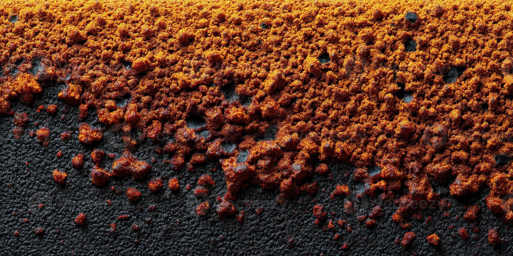 A close up of a black surface with orange paint photo