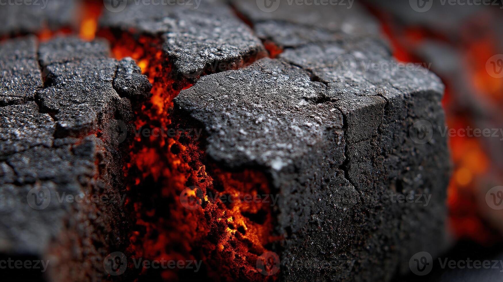 Close up of a piece of coal with flames photo
