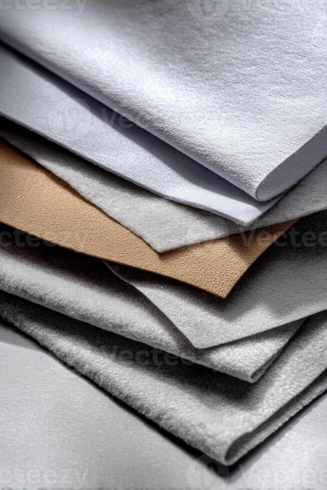 A stack of papers with different colors photo