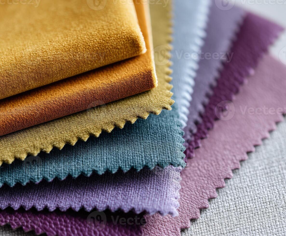 Colorful fabric swatches on a table photo
