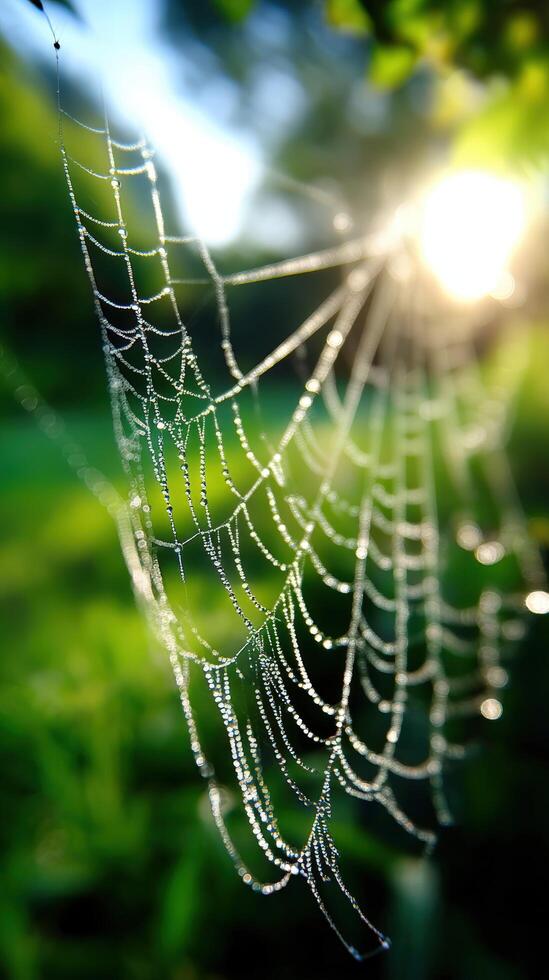Spider web with dew drops on it photo