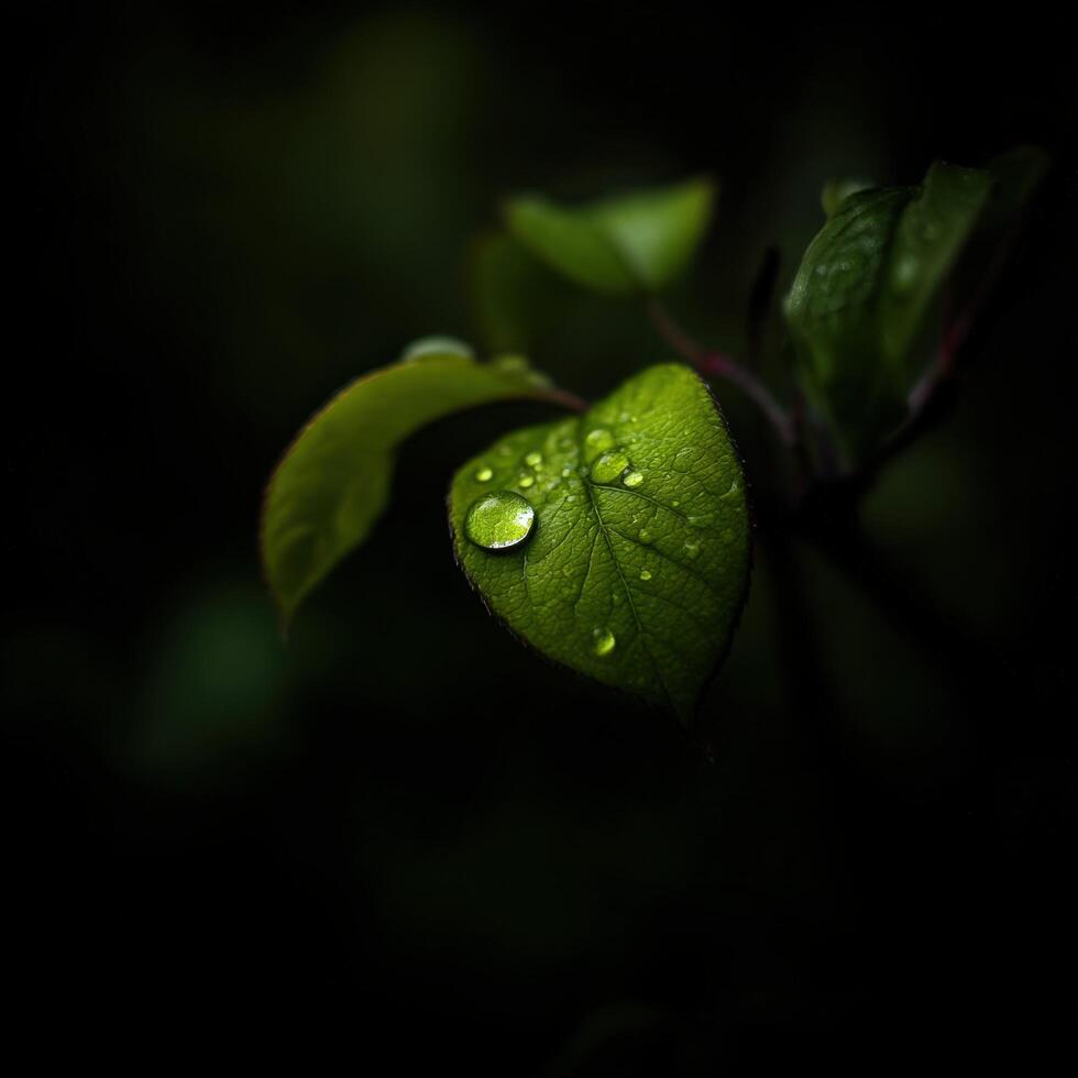 A green leaf with water droplets on it photo