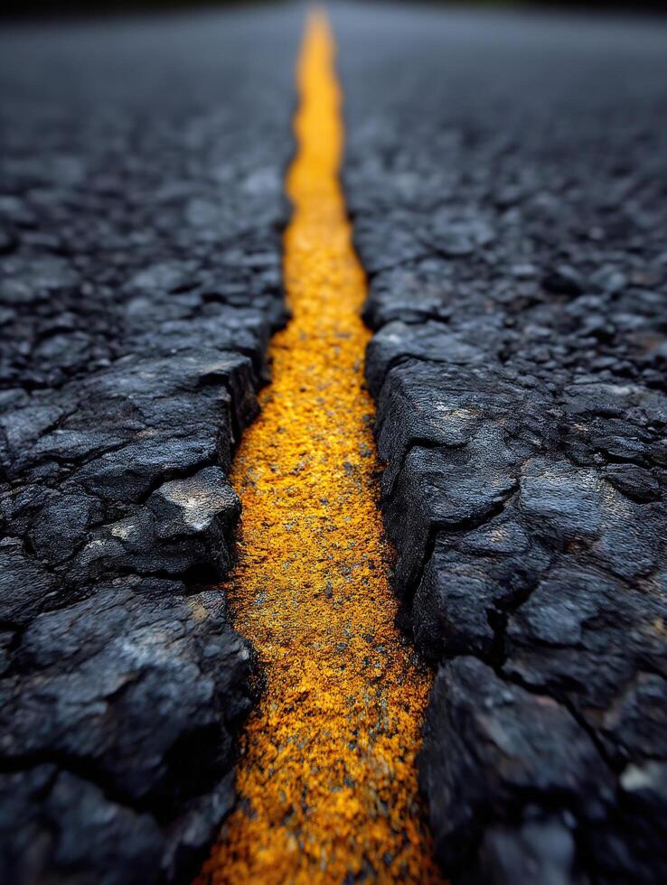 A long road with a yellow line on the side photo