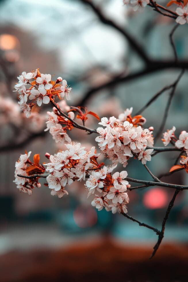 A close up of a tree with flowers photo