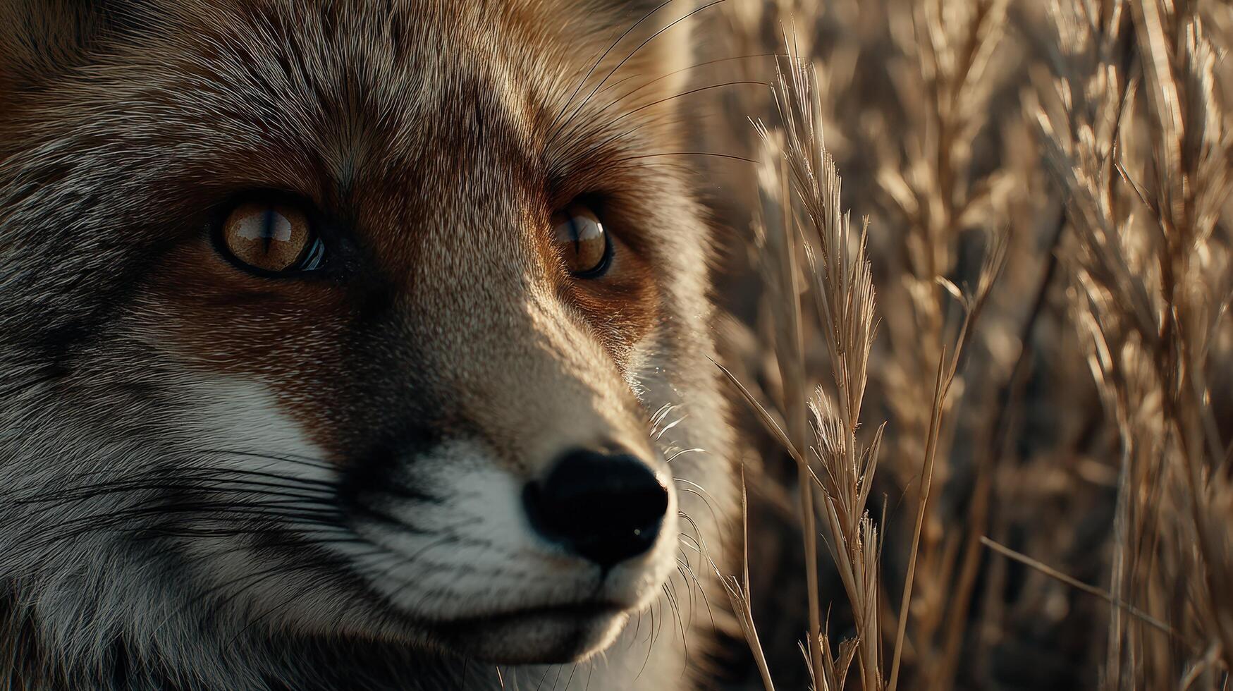 A close up of a fox in a field photo