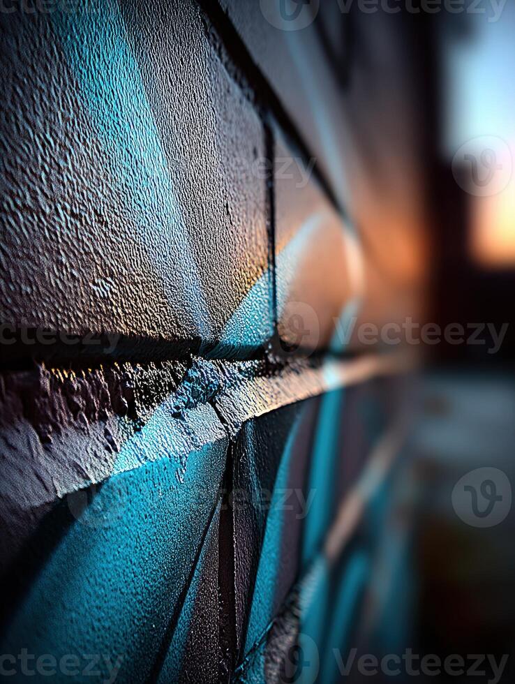 A wall with a blue and white design photo