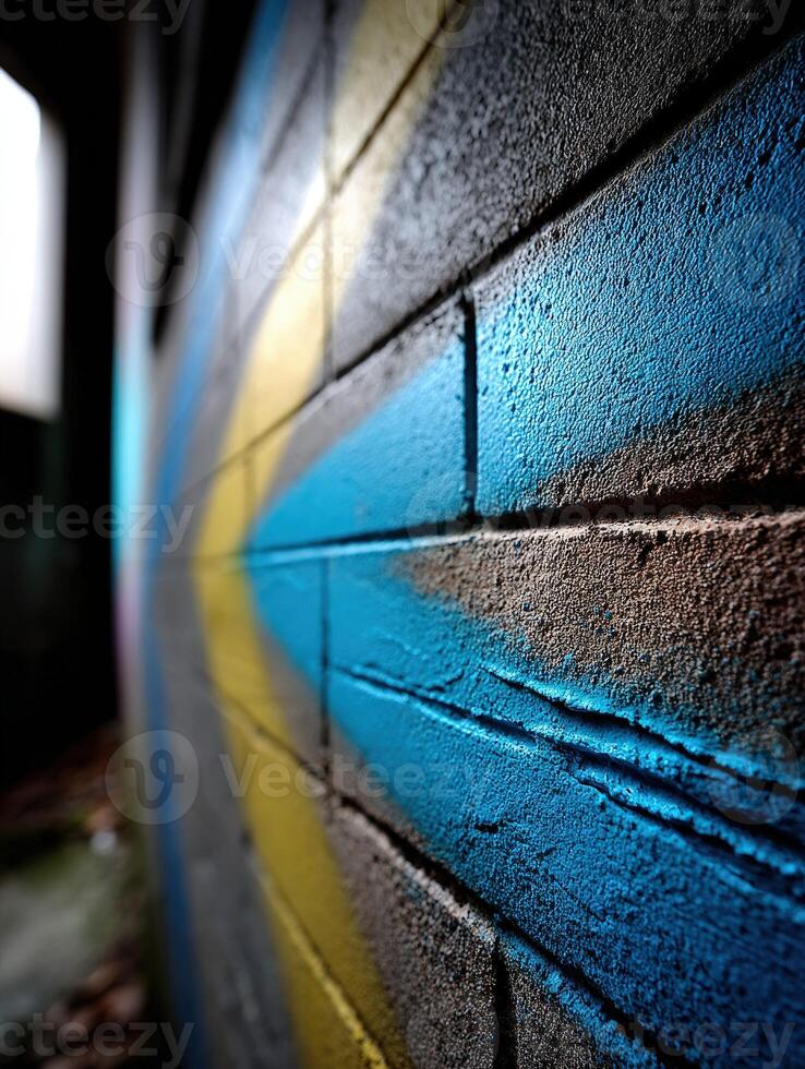 A graffiti wall with blue, yellow and red paint photo