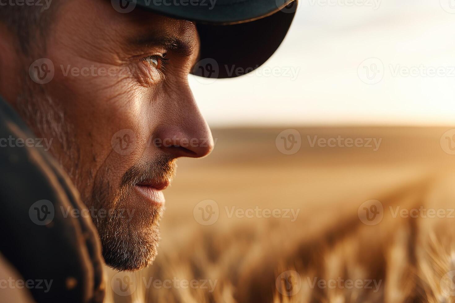 A man in a hat and jacket in a wheat field photo