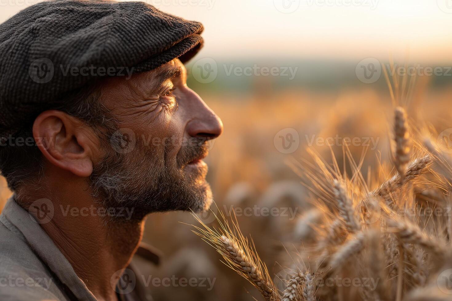 A man in a hat is looking at the sky photo