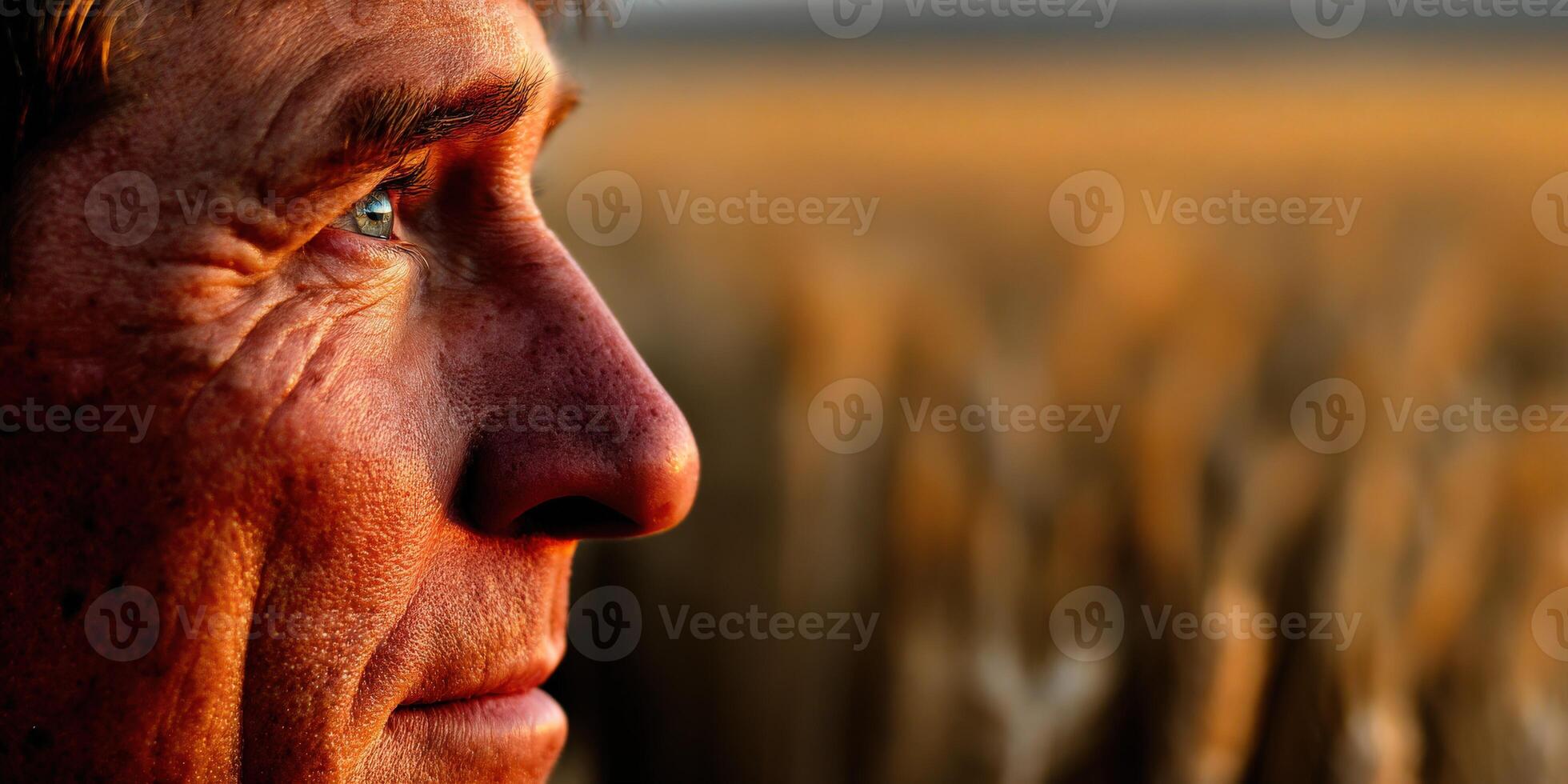A man in a field looking off to the side photo