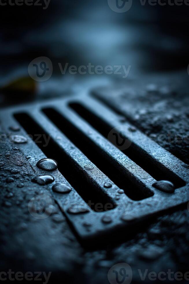 A drain with water drops on it photo