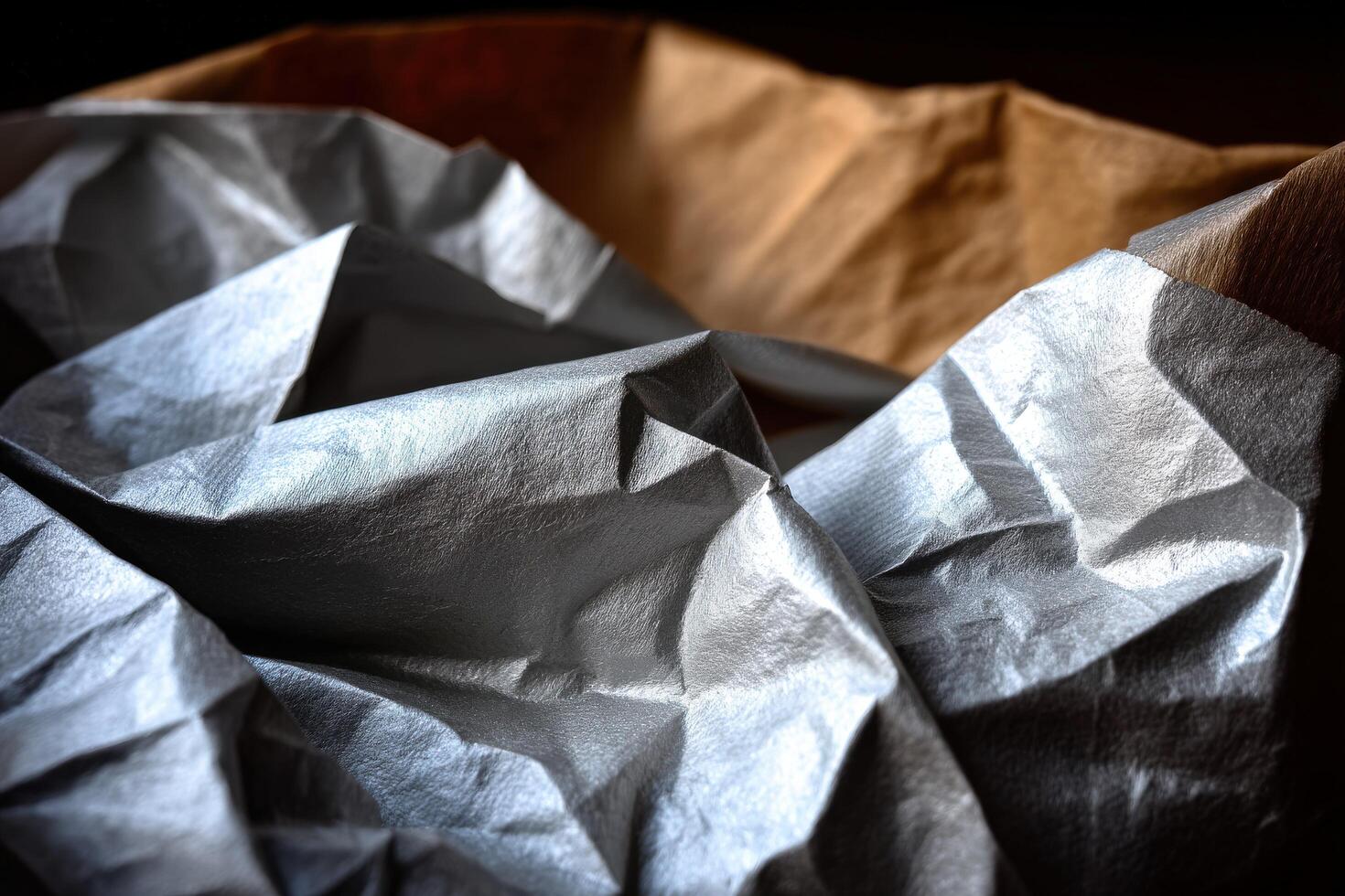 Crumpled paper on a black background photo