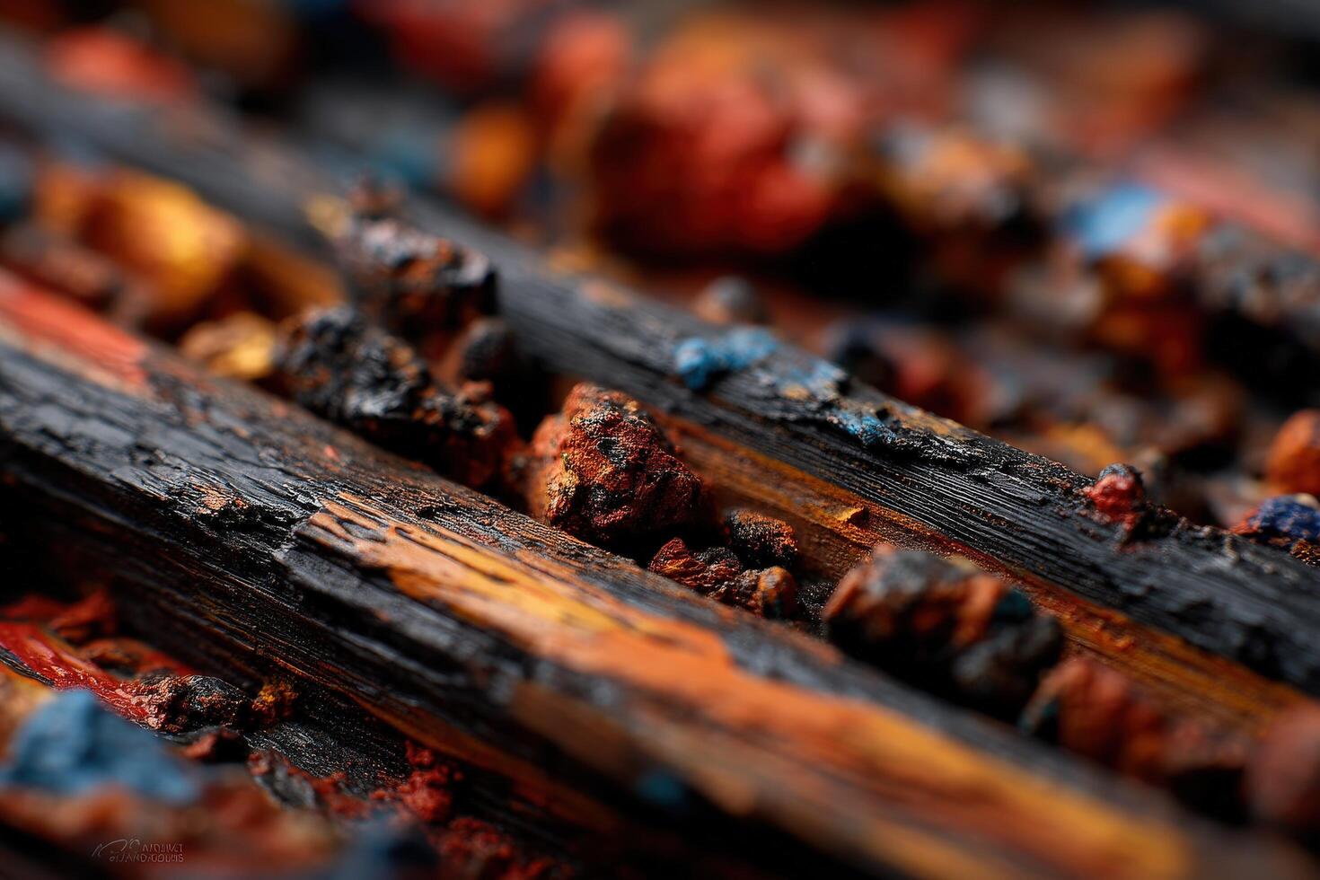 Close up of a wooden stick with paint on it photo