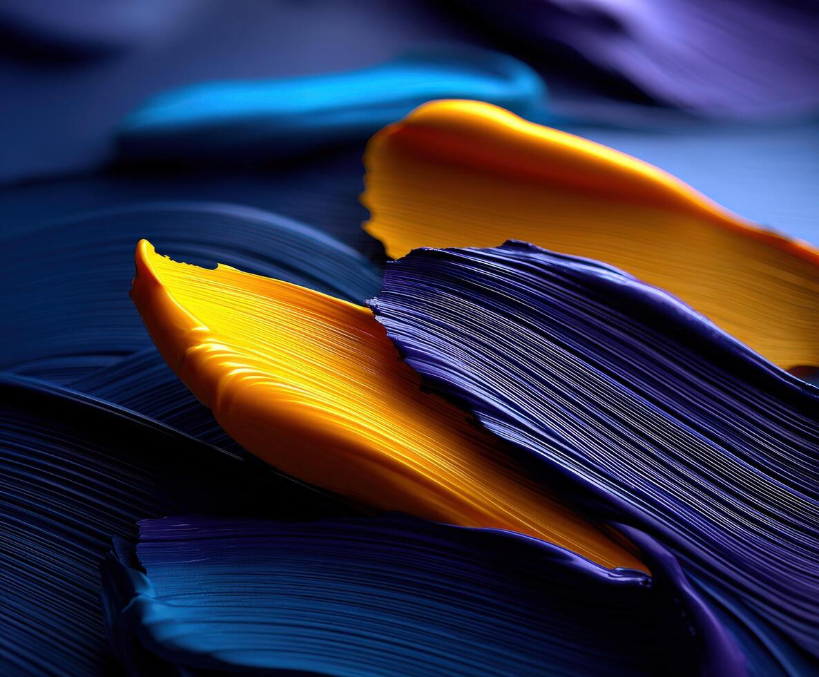 A close up of a blue and yellow paint brush photo