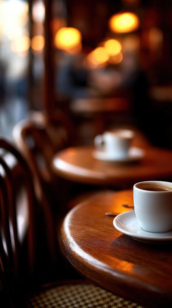 A coffee cup and saucer sitting on a table photo