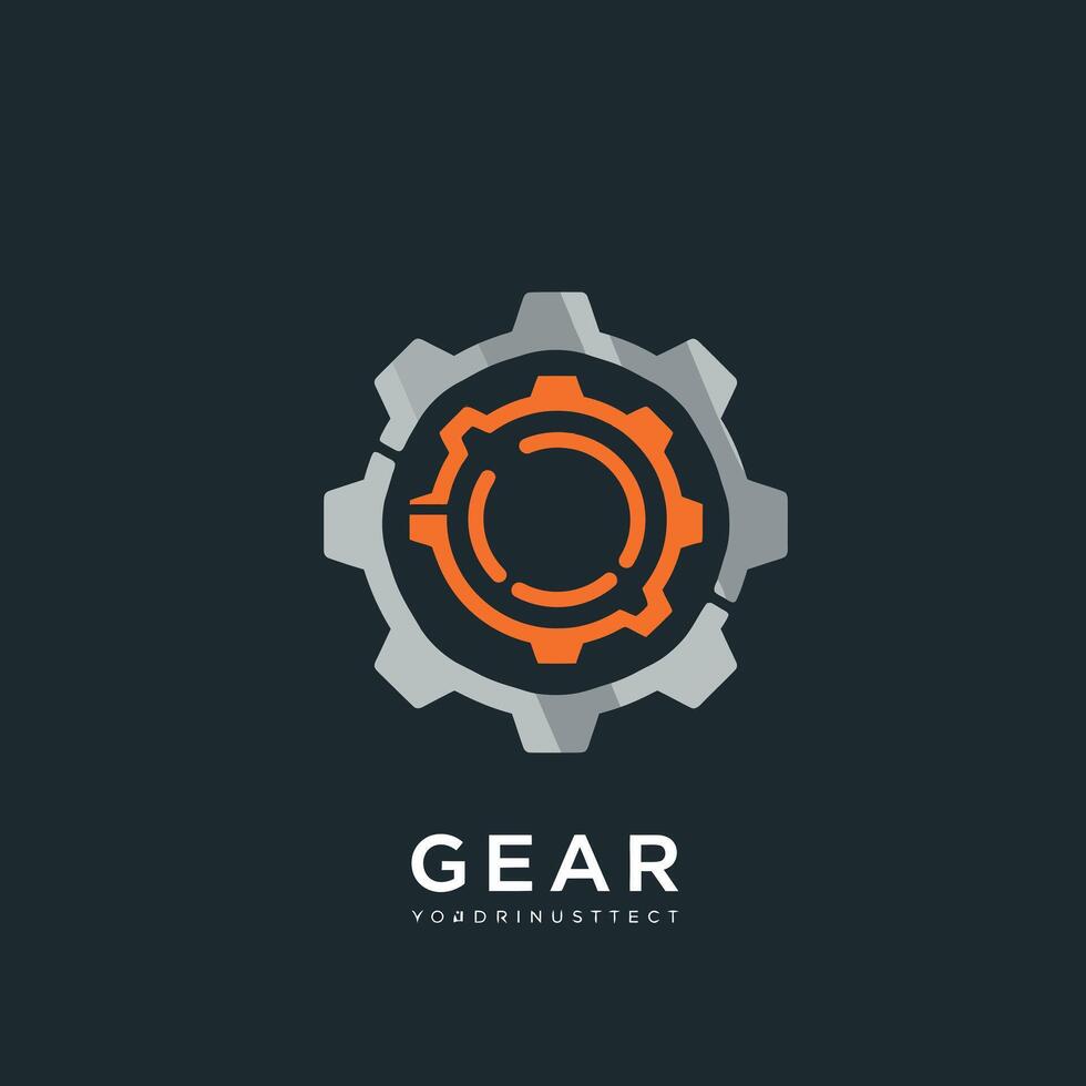 Gear logo design with orange and gray mechanical cogwheel illustration vector