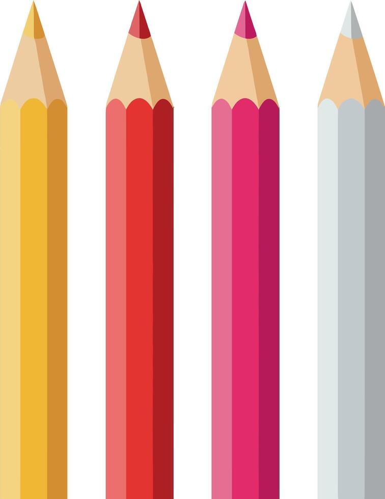 Colorful pencils in yellow red pink and gray illustration with sharp tips vector