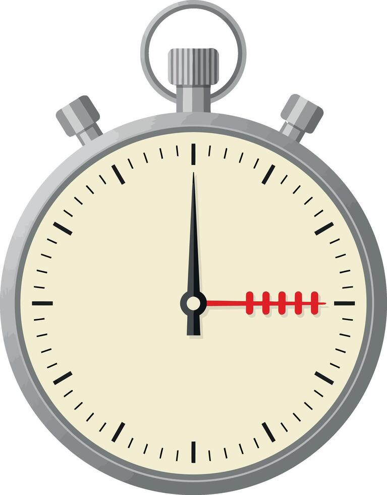 Stopwatch timer measuring precise seconds with red hand and silver body illustration vector
