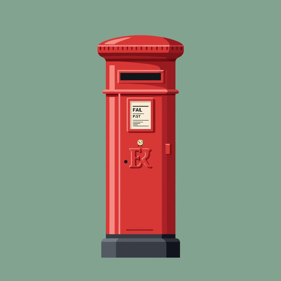 Red Vintage Postbox with Green Background Classic Postal Mailbox Illustration vector