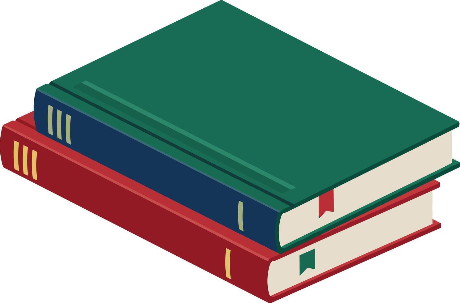 Stack of green and red hardcover books with bookmarks illustration vector