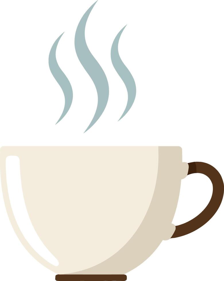 Hot steaming cup of coffee illustration with brown handle and beige cup design vector