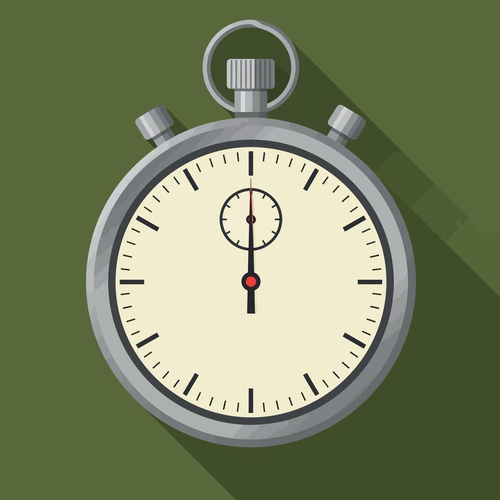 Stopwatch timer flat design on green background with long shadow illustration vector