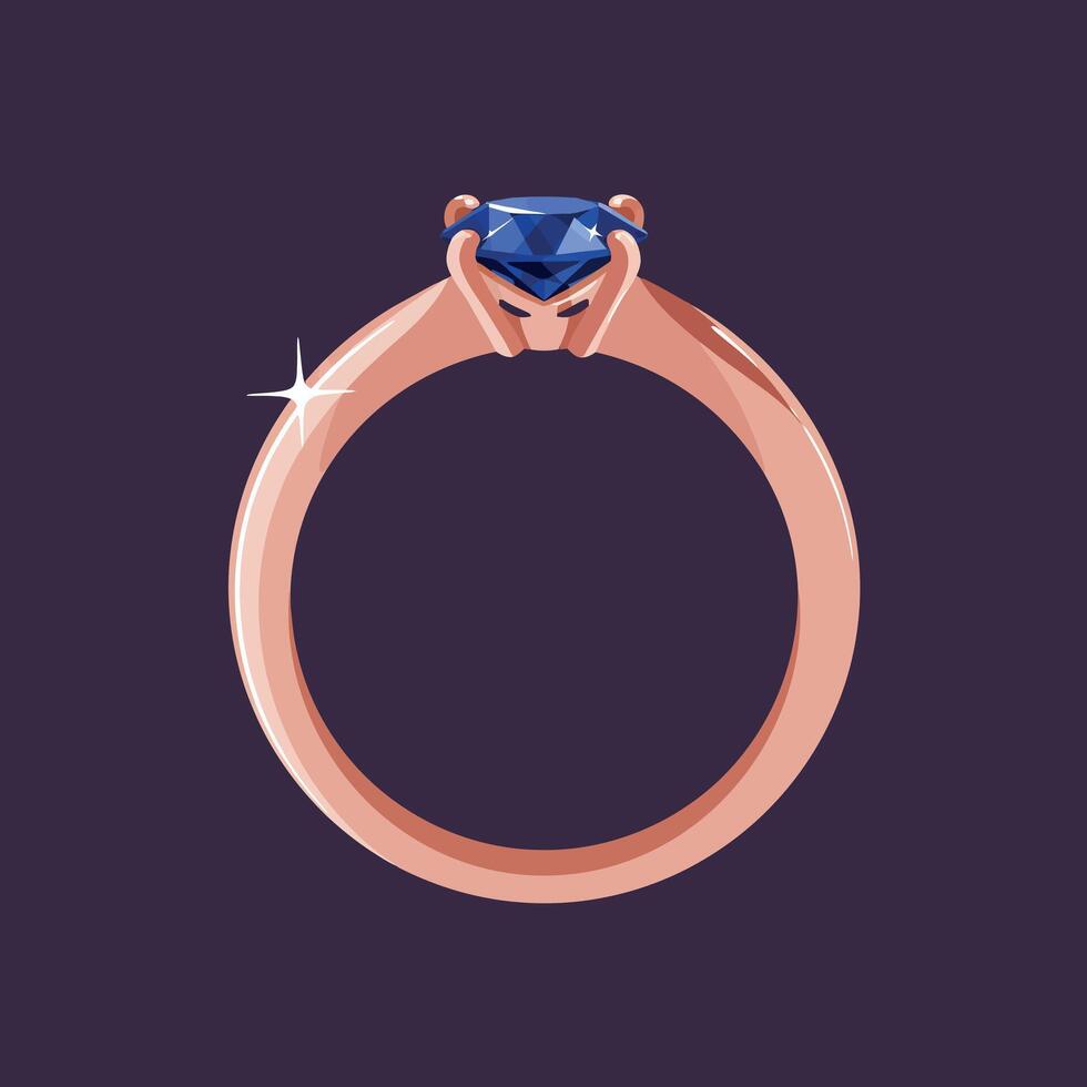 Sapphire engagement ring with rose gold band illustration on dark background vector
