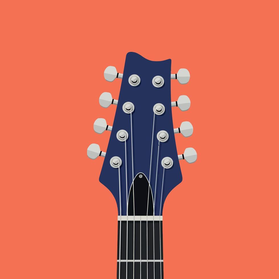 Guitar headstock close-up with tuning pegs on orange background illustration vector