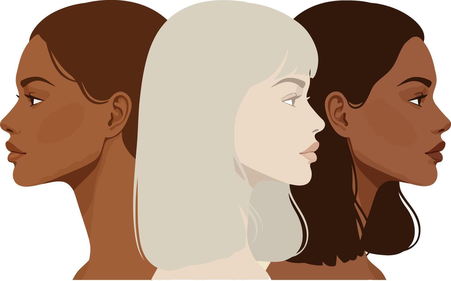 Diverse female faces profile illustration showing different skin tones and ethnicities art vector