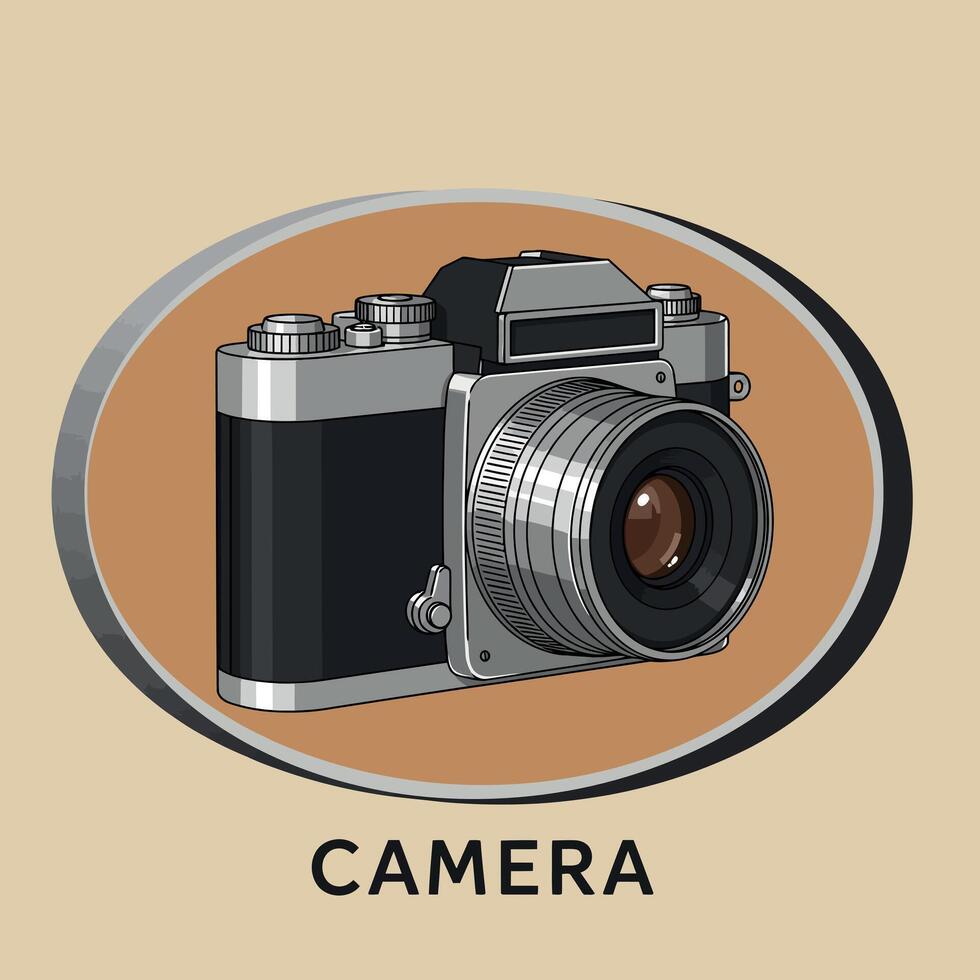Vintage camera illustration with brown and beige retro background design vector