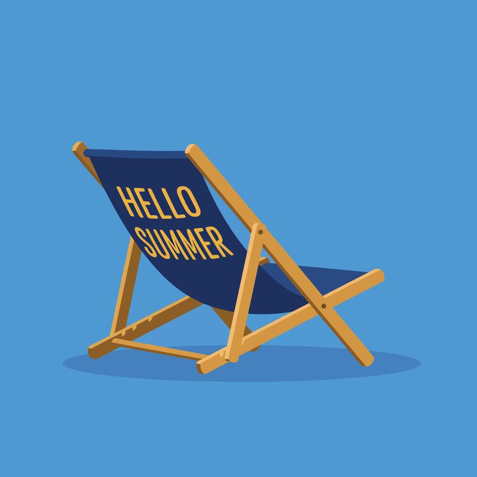Summer lounge chair with hello summer text on blue background illustration vector
