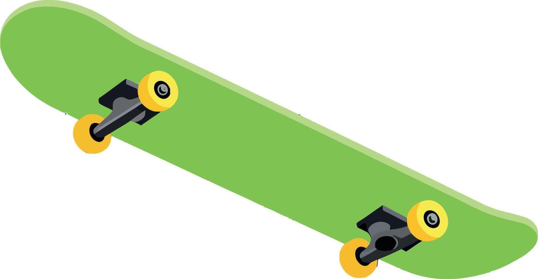 Green skateboard with yellow wheels flat illustration isolated on white background vector