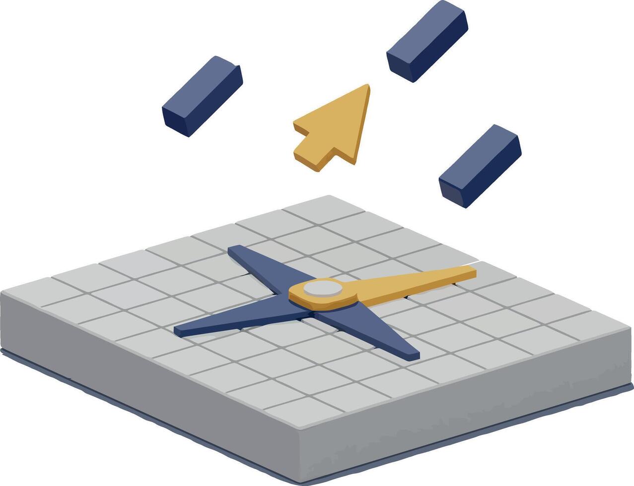 Compass navigation tool with arrow pointer and grid platform in isometric style illustration vector
