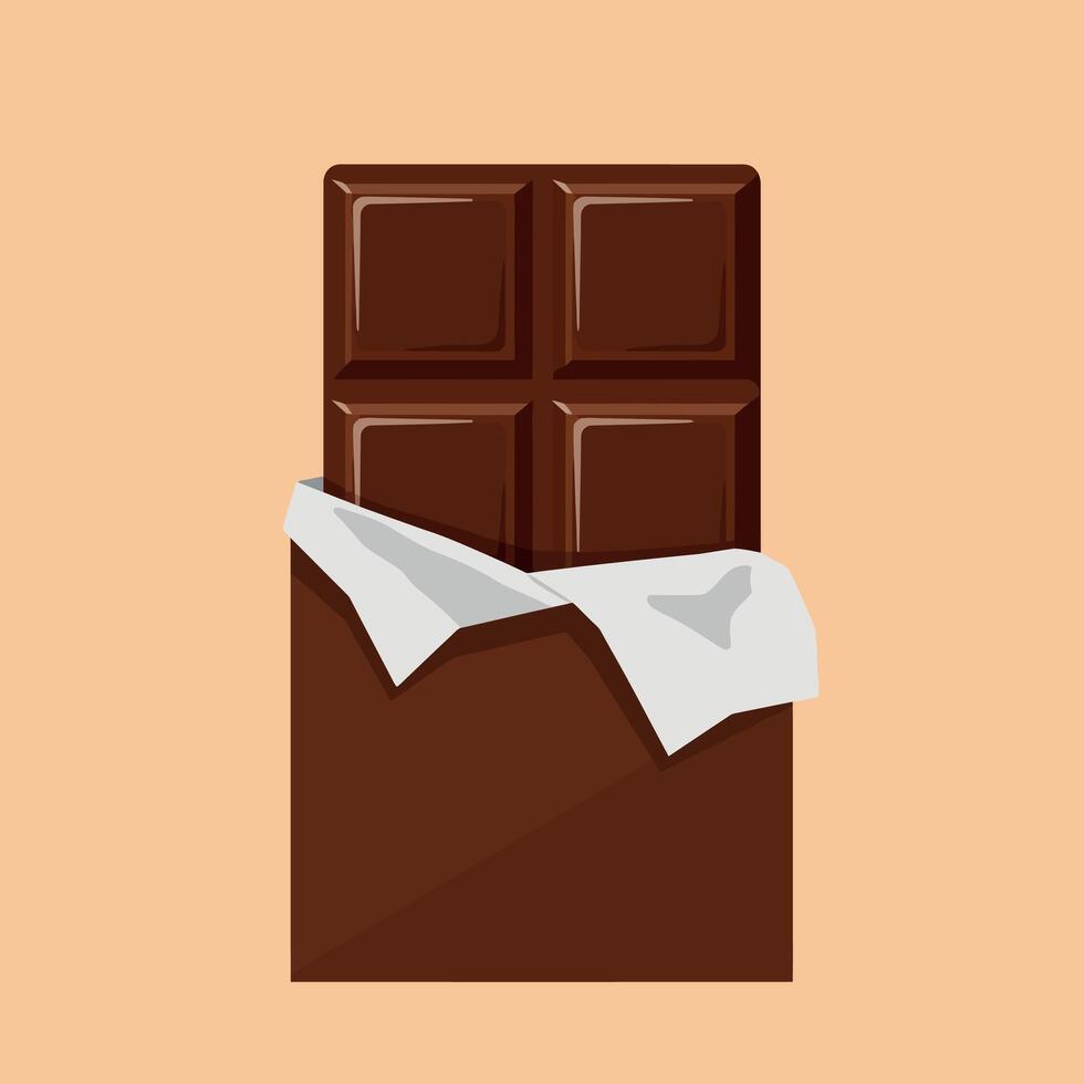 Chocolate bar unwrapped illustration with brown and beige colors design vector