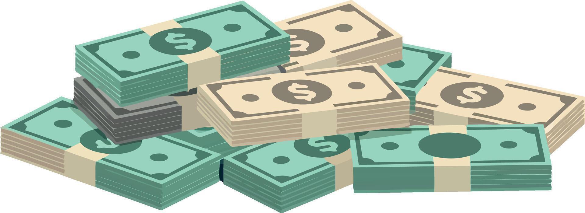 Stack of paper money bills in green and beige colors illustration vector