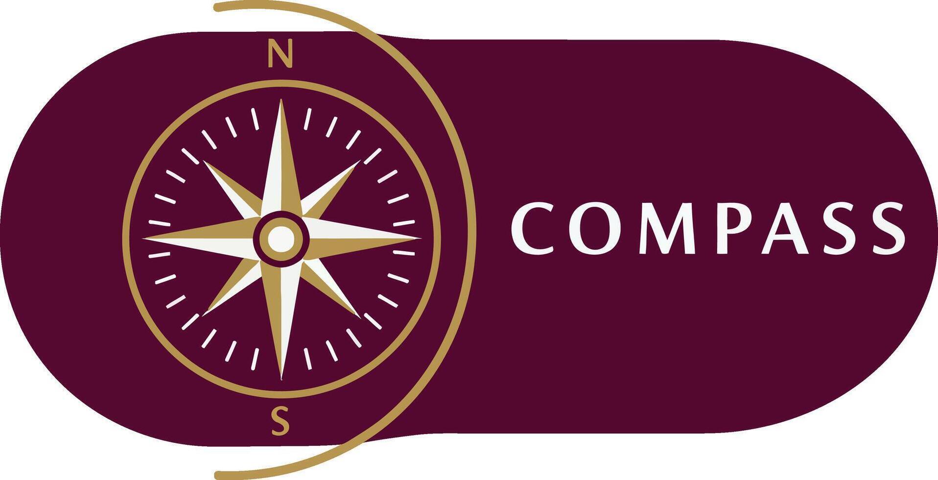 Compass logo design with gold and burgundy colors for navigation and direction branding vector