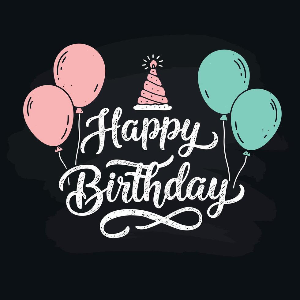 Happy Birthday Greeting with Pink and Green Balloons and Party Hat Illustration for Celebration vector