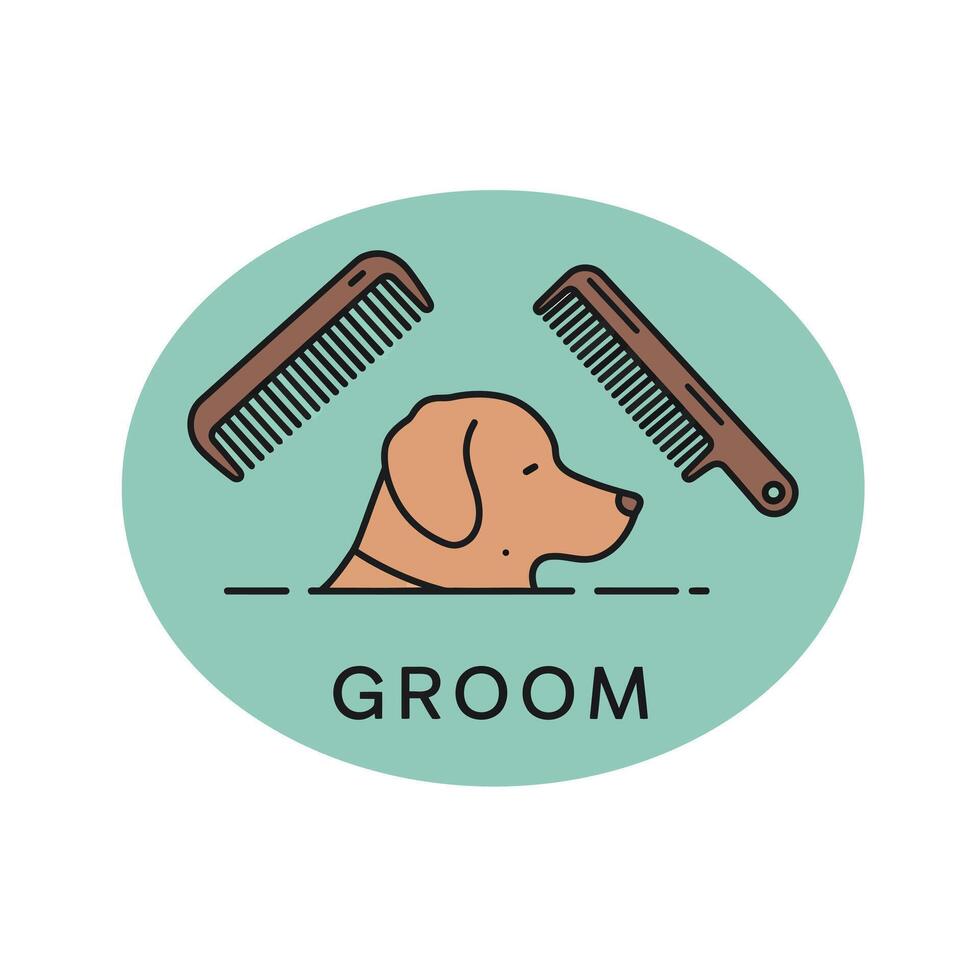 Dog grooming logo design with comb tools and pet care concept illustration vector