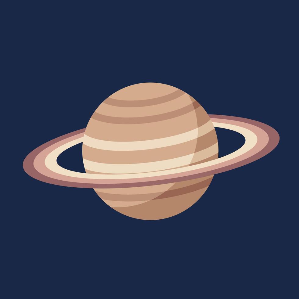 Planet Saturn with iconic rings in space illustration with beige brown colours vector