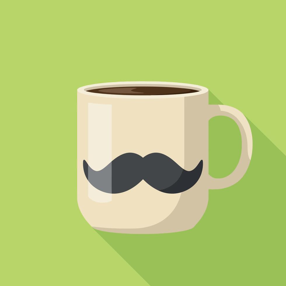 Coffee cup with mustache design flat style green background illustration vector