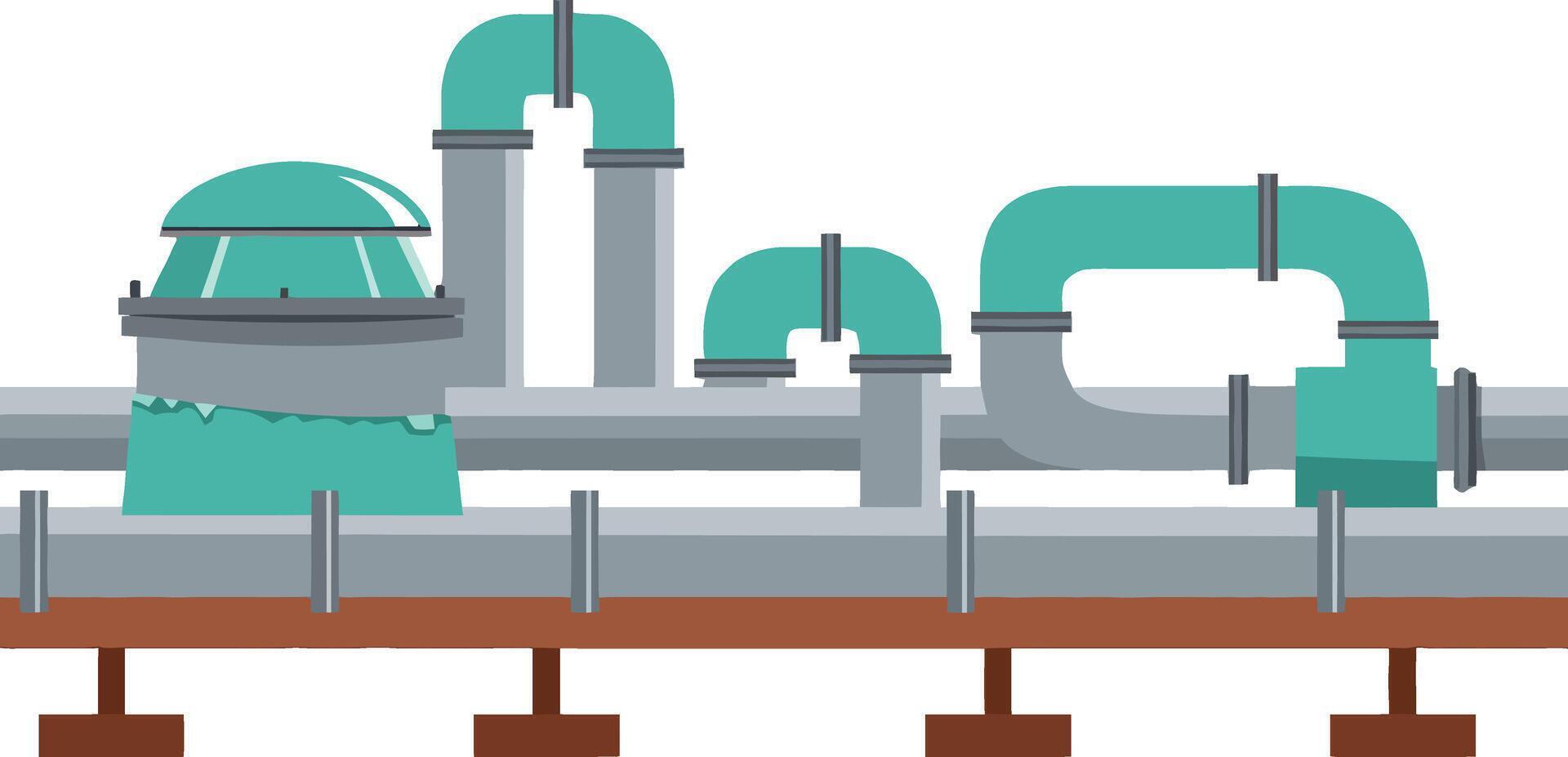 Industrial pipeline system with metal pipes and support structure illustration vector