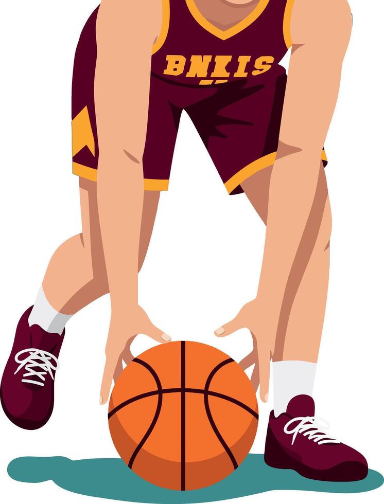 Basketball Player Dribbling Orange Ball in Maroon Sportswear Illustration vector