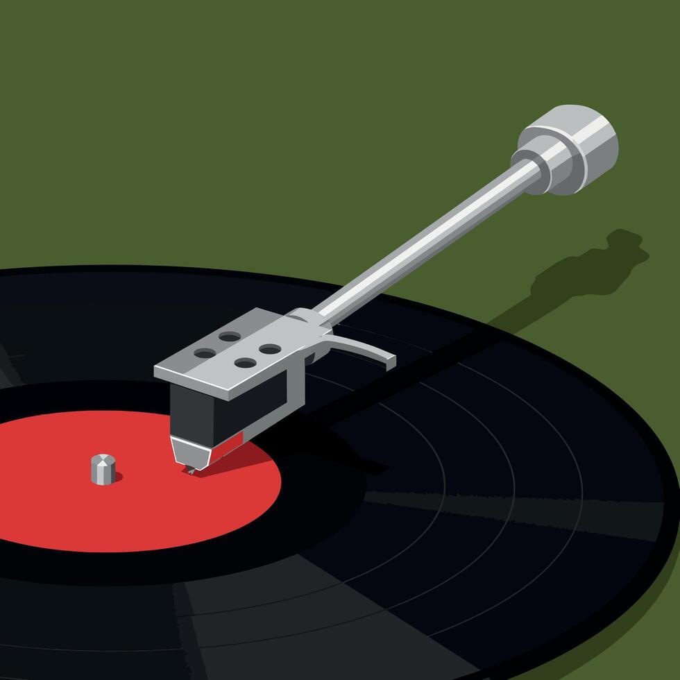 Vinyl Record Player Turntable Needle on Black and Red Record Illustration vector