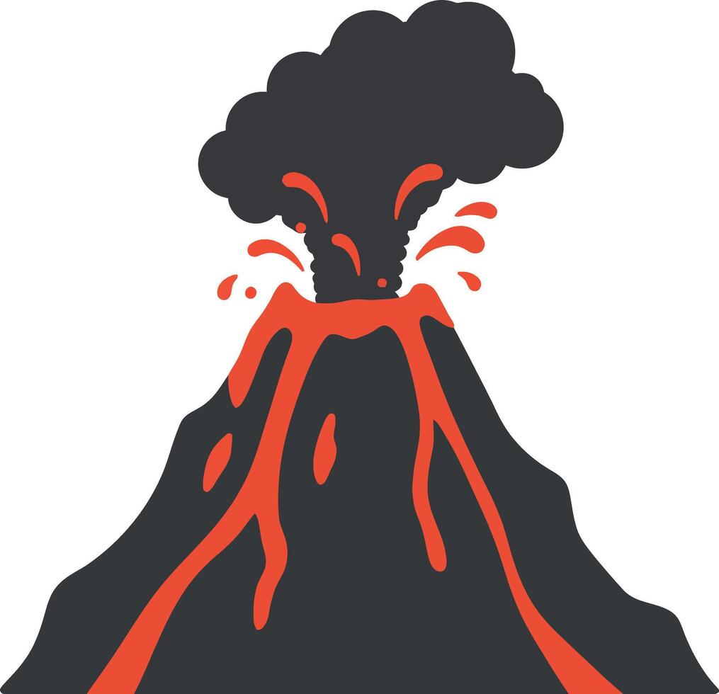 Volcano eruption with lava flow and dark volcanic smoke illustration natural disaster scene vector