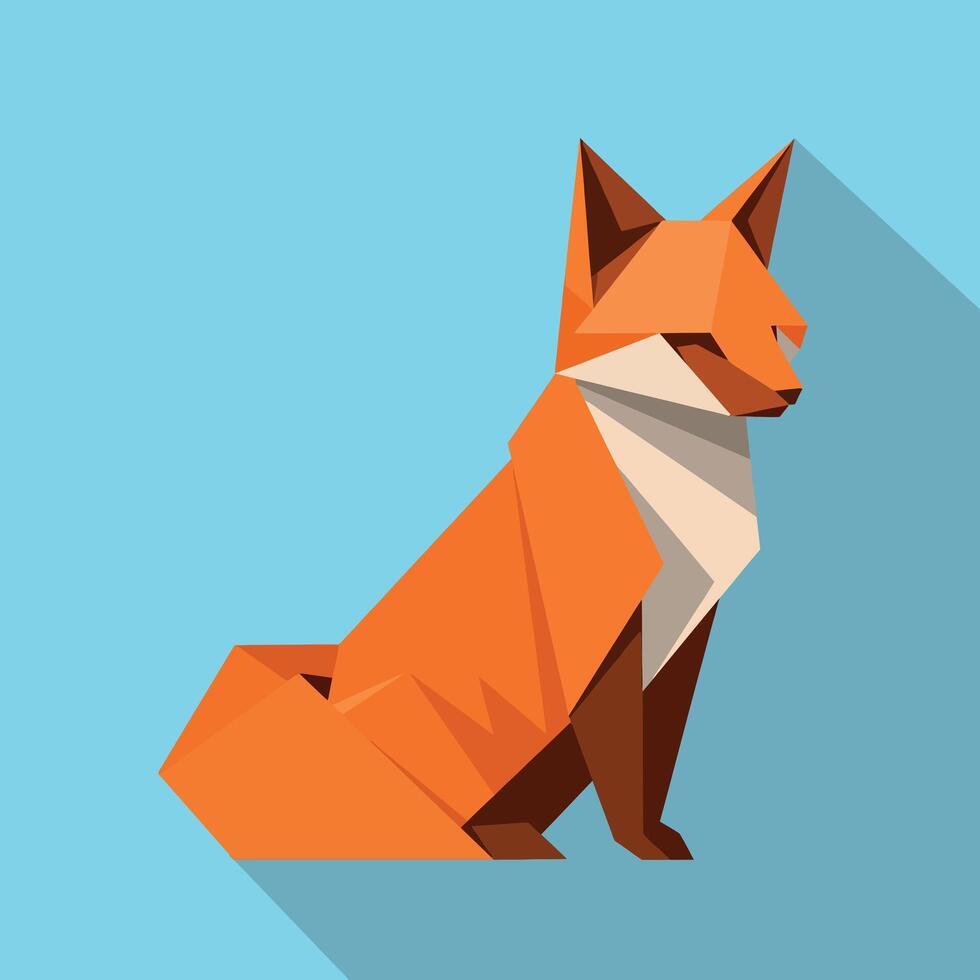 Low poly fox sitting on blue background geometric animal illustration art vector