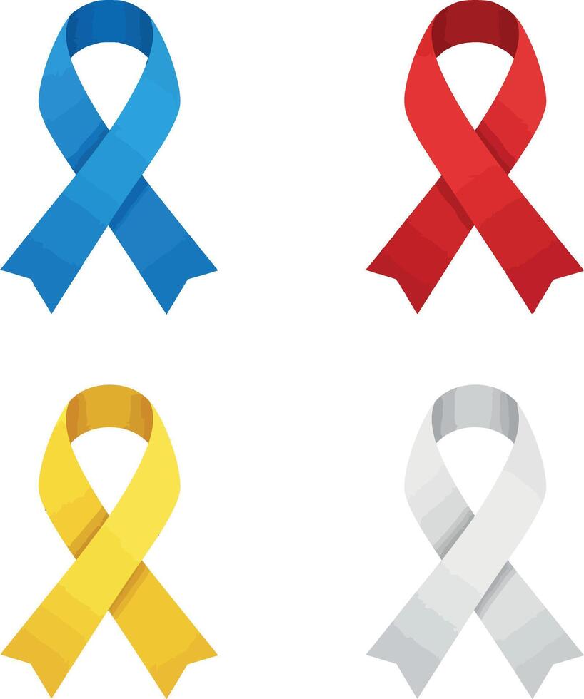 Awareness ribbons set in blue red yellow and white colors illustration vector